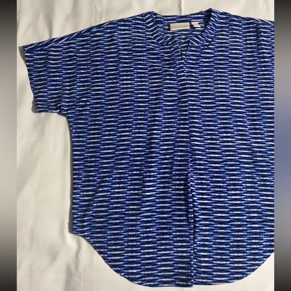 Chico’s Striped Patterned Short Sleeve Quarter Bu… - image 2